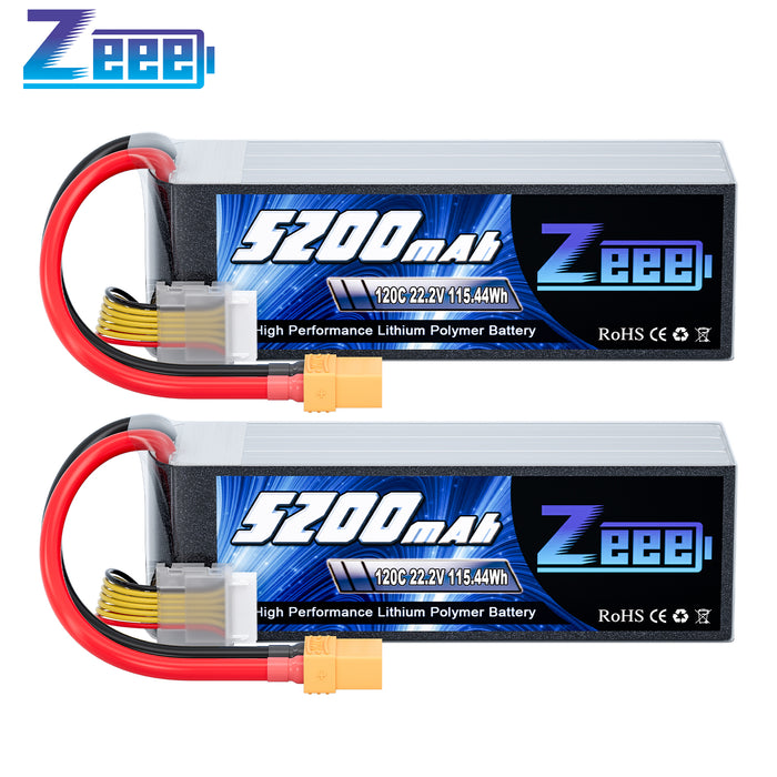 Zeee 6S Lipo Battery 5200mAh 22.2V 120C Soft Case with XT90 Connector for RC Car RC Models (2 Pack)