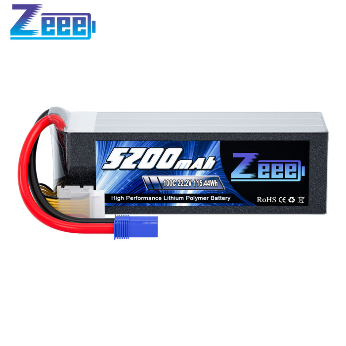 Zeee 6S Lipo Battery 5200mAh 22.2V 100C Soft Pack Lipos with EC5 Connector RC Battery for RC Car Truck Airplane Helicopter Quadcopter Boat