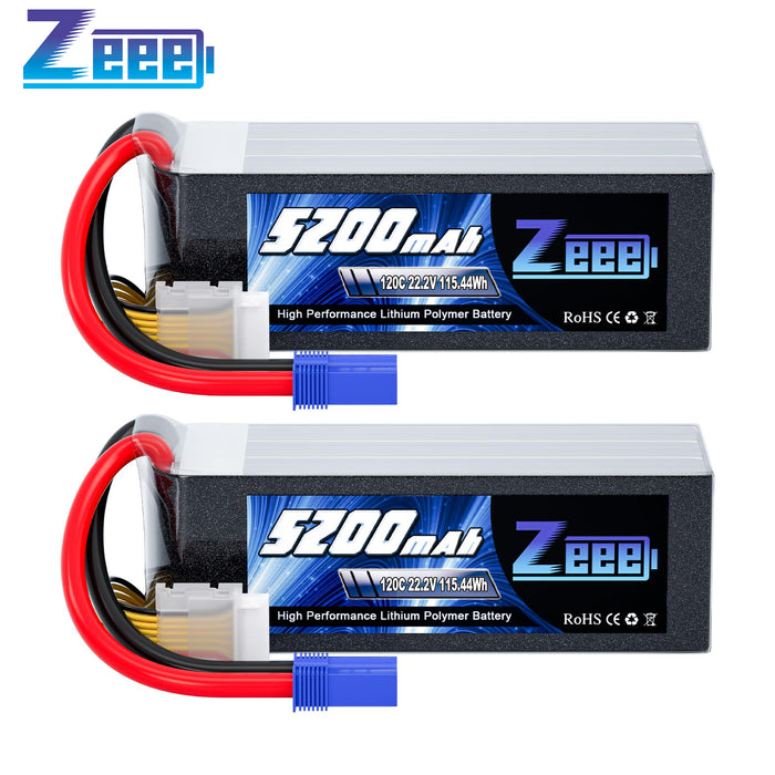Zeee 6S Lipo Battery Shorty Pack 5200mAh 22.2V 120C RC Battery with EC5 Connector for RC Car Trucks Airplane Helicopter Quadcopter Boat (2 Pack)