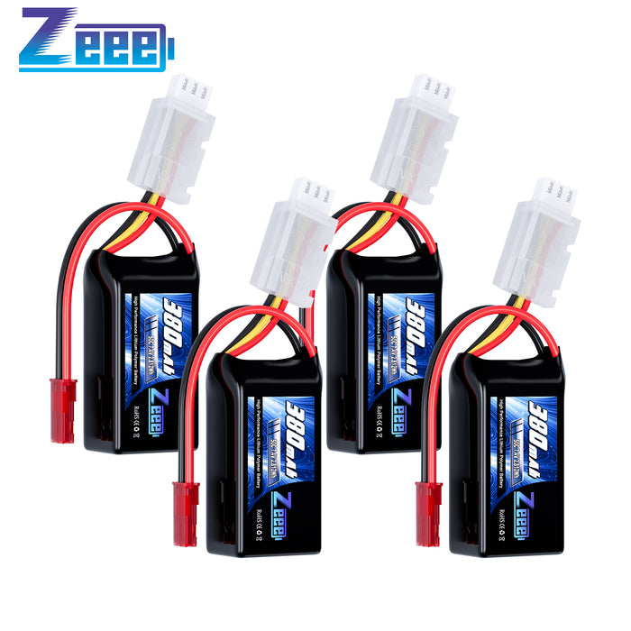 Zeee 2S Lipo Battery 380mAh 7.4V 50C RC Battery with JST Plug for Quadcopter UAV FPV Drone Racing Helicopter Airplane RC Boat RC Car RC Models(4 Pack)