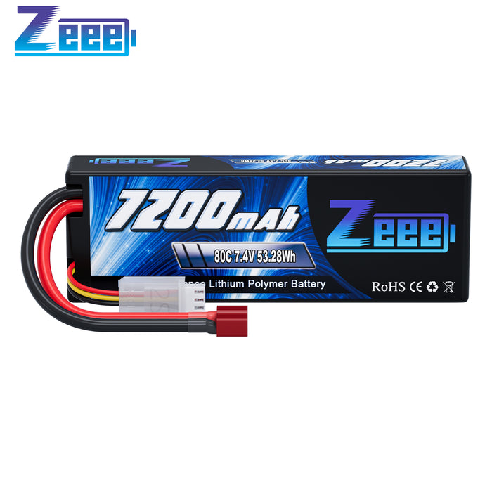Zeee 2S Lipo Battery 7200mAh 7.4V 80C Hard Case with Deans T Style Connector for RC Car