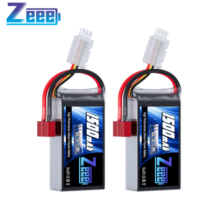 Zeee 2S Lipo Battery 1500mAh 7.4V 60C with Deans Plug for RC Models(2 Pack)