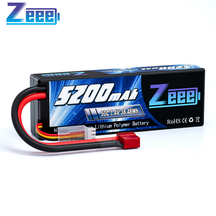 Zeee 2S Lipo Battery 5200mAh 7.4V 50C Hard Case with Deans T Plug for RC Models(1 Pack)
