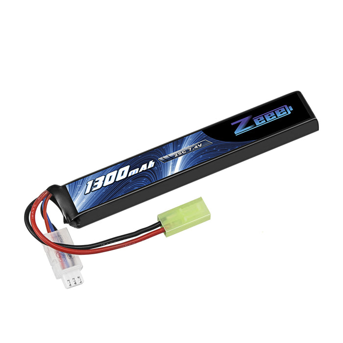 Zeee 2S Lipo Battery 1300mAh 7.4V 25C Airsoft Stick Battery with Mini Tamiya Connector for Airsoft Guns Rifle