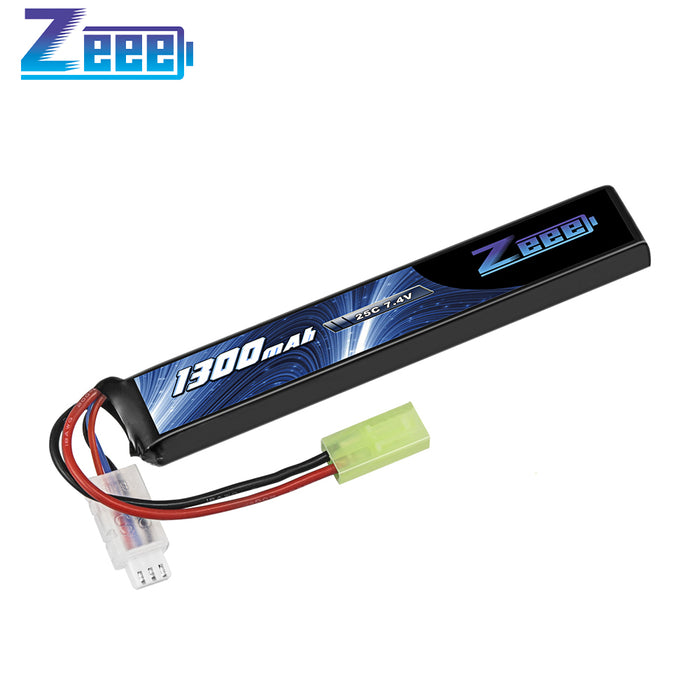 Zeee 2S Lipo Battery 1300mAh 7.4V 25C Airsoft Stick Battery with Mini Tamiya Connector for Airsoft Guns Rifle
