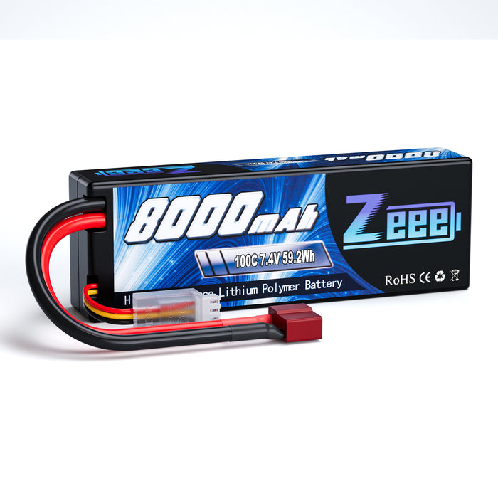 Zeee 2S Lipo Battery 8000mAh 7.4V 100C Hard Case with Deans T Plug for RC Car RC Models