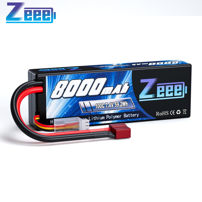 Zeee 2S Lipo Battery 8000mAh 7.4V 100C Hard Case with Deans T Plug for RC Car RC Models