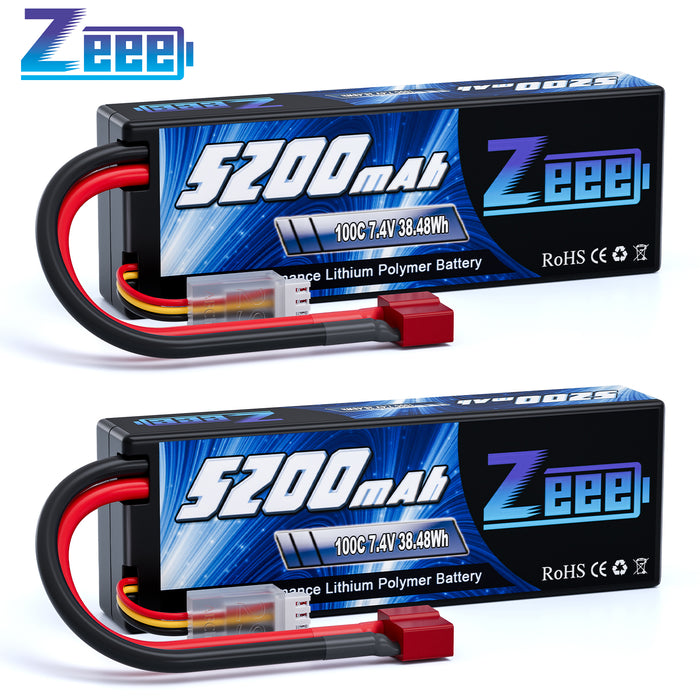 Zeee 2S Lipo Battery 7.4V 5200mAh 100C with Deans T Connector for RC Car RC Model(2 Pack)
