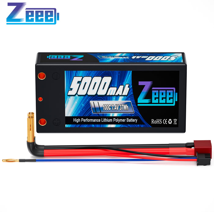Zeee 2S Shorty Lipo Battery 5000mAh 7.4V 100C Hard case with Deans Connector for RC 1/10 Scale Vehicles Car RC Models(4mm Bullet)