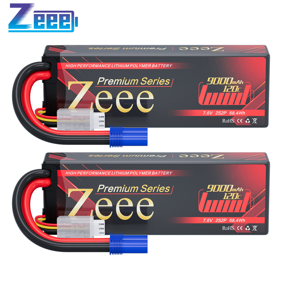 ヘイジ Zeee Premium Series 2S Lipo Battery 9000mAh 7.6V 120C HV-Lipo Hard Cas