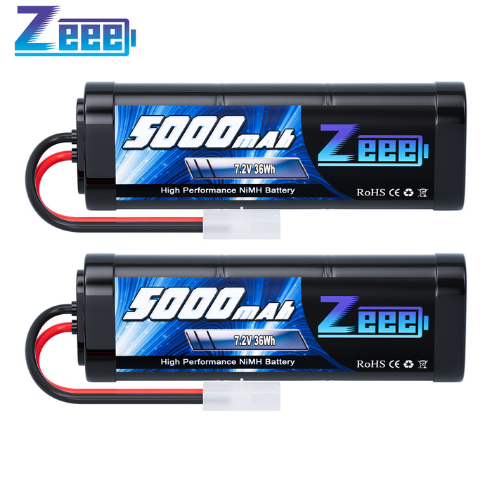 Zeee 7.2V 5000mAh NiMH Battery with Tamiya Plug 6-Cell Rechargeable Battery Pack for RC Car RC Models(2 Pack)