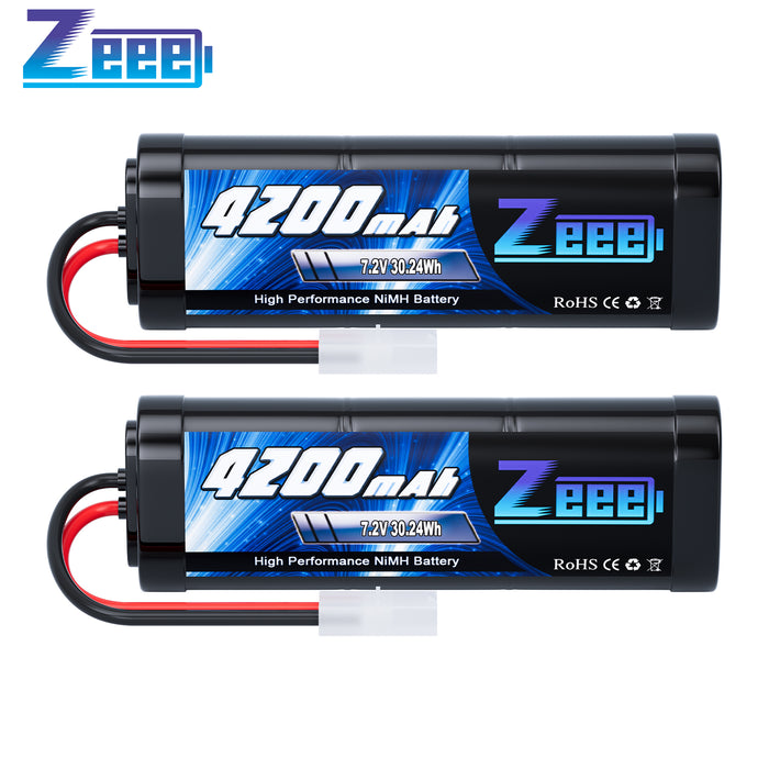 Zeee 7.2V 4200mAh NiMH Battery with Tamiya Connector High Power for RC Car RC Models(2 Pack)