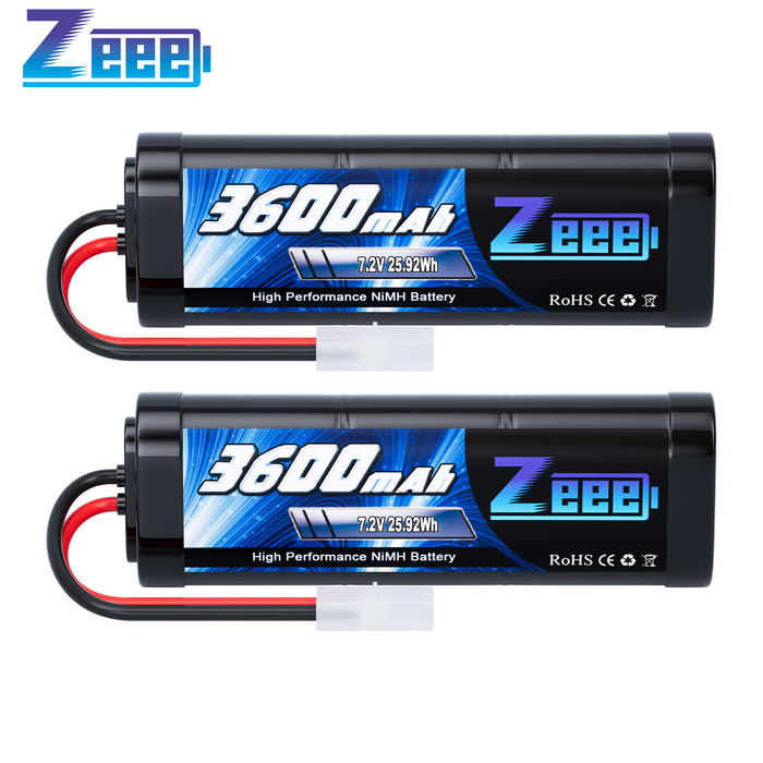 Zeee 7.2V 3600mAh RC NiMH Battery with Tamiya Plug for RC Car RC Truck Associated HPI Losi Kyosho Tamiya Hobby(2 Pack)