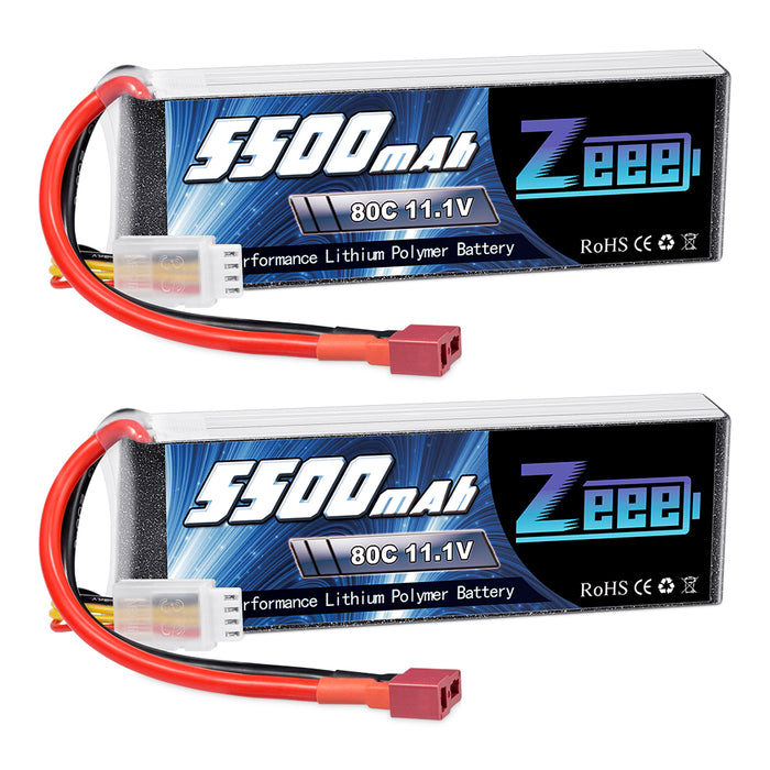 Zeee 3S Lipo Battery 5500mAh 11.1V 80C with Deans T Connector Soft Case for Airplane RC Car(2 Pack)
