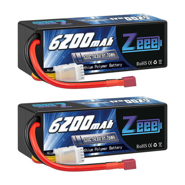 Zeee 4S Lipo Battery 6200mAh 14.8V 120C Hard Case with Deans T Connector for RC Car RC Models(2 Pack)
