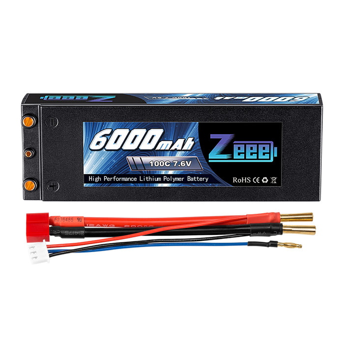 Zeee 2S Lipo Battery 6000mAh 7.6V 100C High-Voltage Hardcase with Deans Connector for RC Car(4mm Bullet)