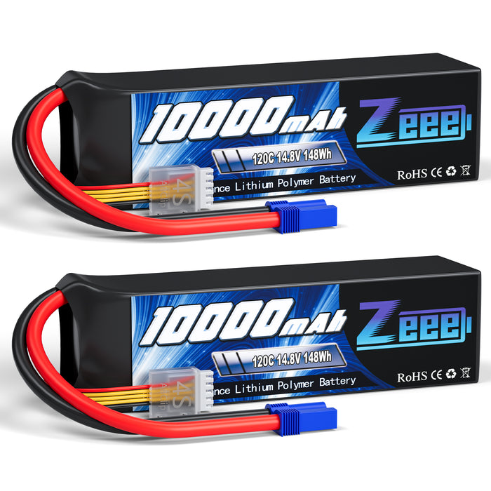 Zeee 4S Lipo Battery 10000mAh 14.8V 120C with EC5 Connector Soft Case For RC Car Truck Tank Racing Hobby Models (2 Pack)