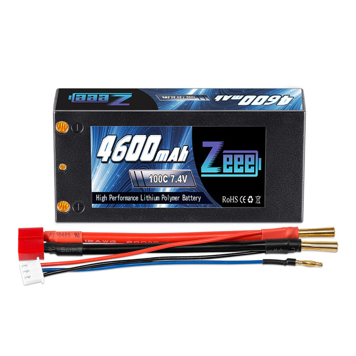 Zeee 2S Shorty Lipo Battery 4600mAh 7.4V 100C Hard case with 4mm Bullet Deans Connector for RC Car RC Models