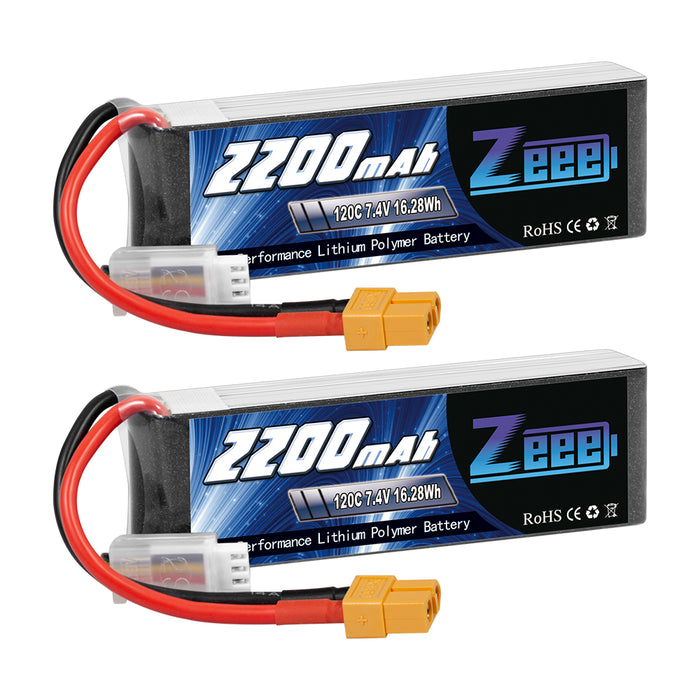 Zeee 2S Lipo Battery 2200mAh 7.4V 120C Soft Case with XT60 Plug for RC Models(2 Pack)