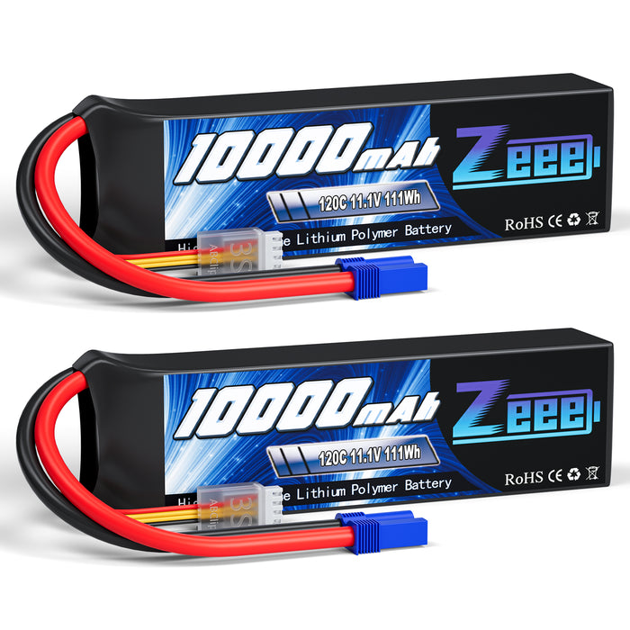 Zeee 3S 5500mAh 11.1V 120C Hard Case Lipo Battery (2 Pack) With EC5 Plug For 1/8 & 1/10 RC Cars