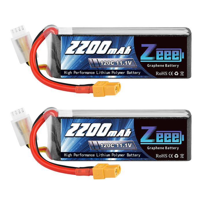 Zeee 3S Lipo Battery 2200mAh 11.1V 120C with XT60 Plug Soft Case for FPV RC Car RC Models(2 Pack)
