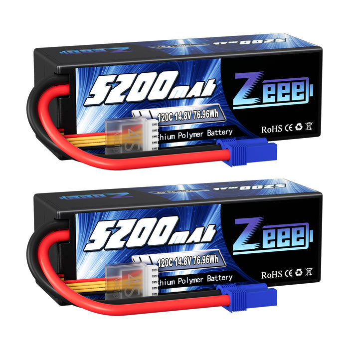 Zeee 4S Lipo Battery 5200mAh 14.8V 120C Hard Case  with EC5 Plug for RC Car RC Models(2 Pack)