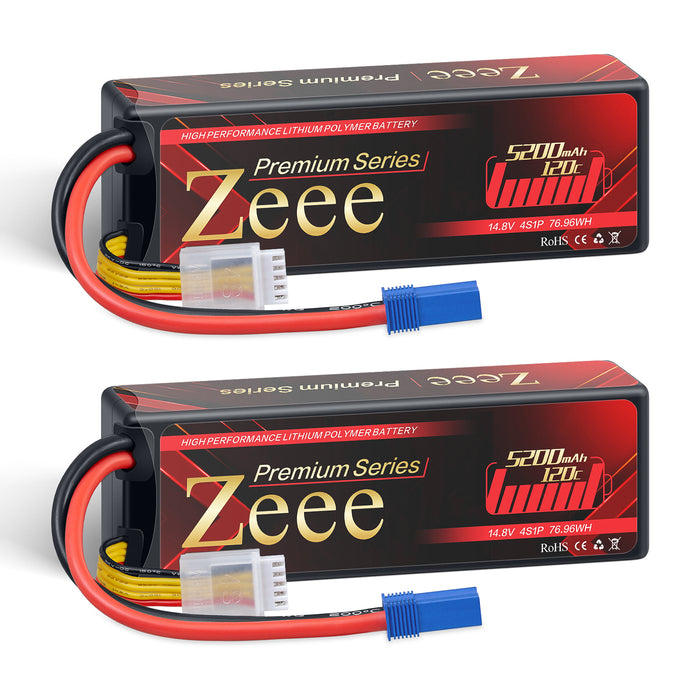 Zeee Premium Series 4S Lipo Battery 5200mAh 14.8V 120C LCG Hard Case with EC5 Connector for RC Car RC Models (2 Pack)