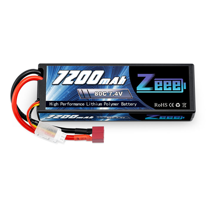 Zeee 2S Lipo Battery 7200mAh 7.4V 80C Hard Case with Deans T Style Connector for RC Car