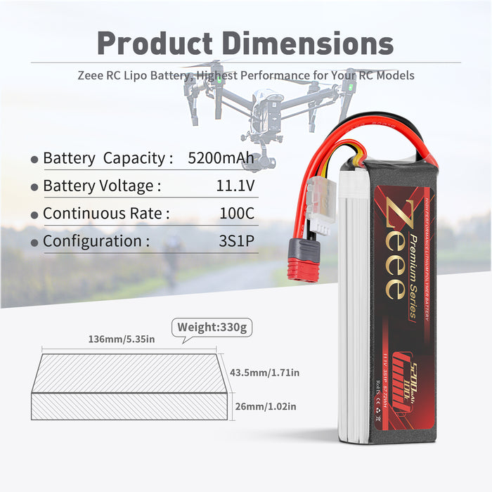 HRB 2-Pack 3S 5200mAh 11.1V 100C LiPo Battery With TRX Plug For RC Cars/Trucks/Buggies