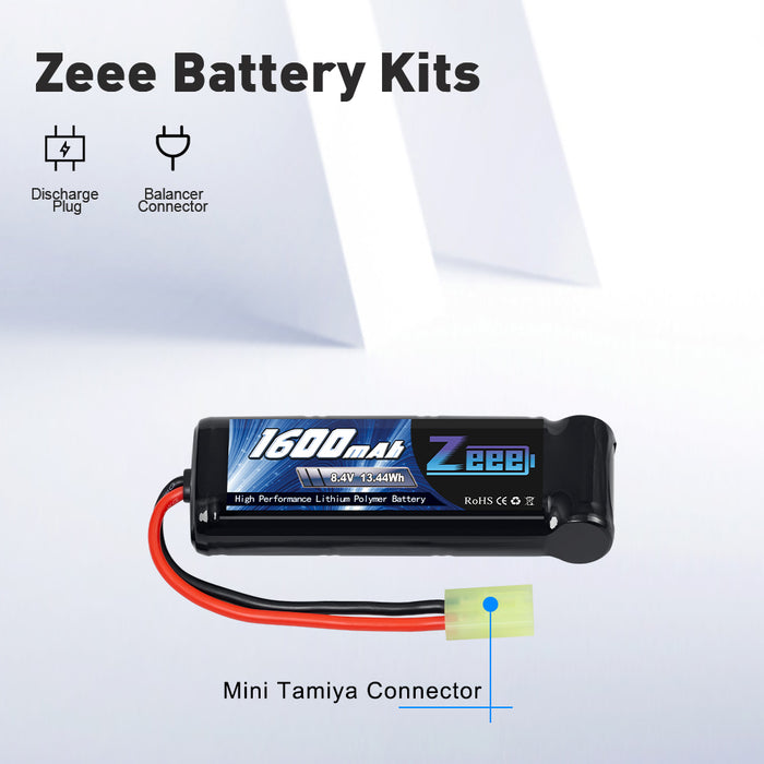 Zeee Airsoft Battery 8.4V 1600mAh NiMH Battery with Mini Tamiya Plug For Airsoft Guns(2 Pack)