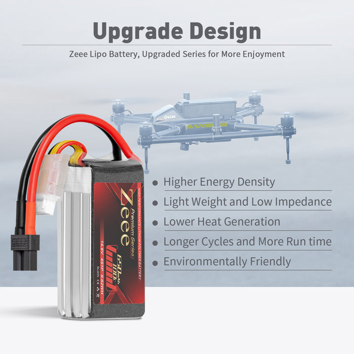 Zeee Premium Series 4S Lipo Battery 650mAh 14.8V 100C Soft Case with XT30 Plug for RC Car RC Models(2 Pack)