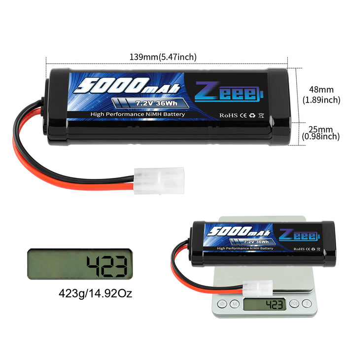 Zeee 7.2V 5000mAh NiMH-Akku Tamiya-Stecker 6-Zellen-Akku (2 Stück Zeee 7.2V 5000mAh NiMH-Akku Tamiya-Stecker 6-Zellen-Akku (2 Stück