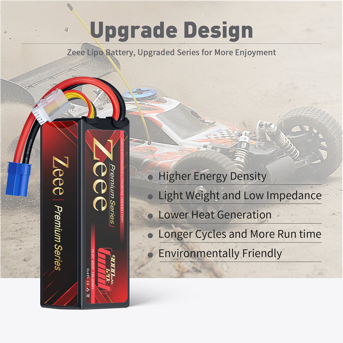 Zeee Premium Series 4S Lipo Battery 9000mAh 15.2V 120C Hard Case with EC5 Connector for RC Car Racing Models (2 Pack)