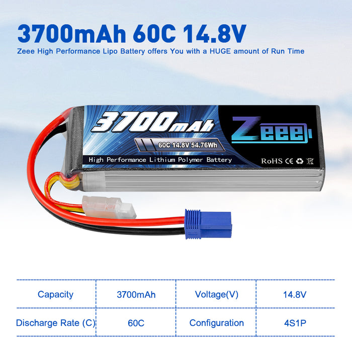 Bateau Rc Batterie Lipo Zeee 4S 3700mAh 14,8V 60C Avec Connecteur EC5 - Pour Drones FPV, Voitures RC, Avions Lipo 6s Bateau Rc Batterie Lipo Zeee 4S 3700mAh 14,8V 60C Avec Connecteur EC5 - Pour Drones FPV, Voitures RC, Avions Lipo 6s