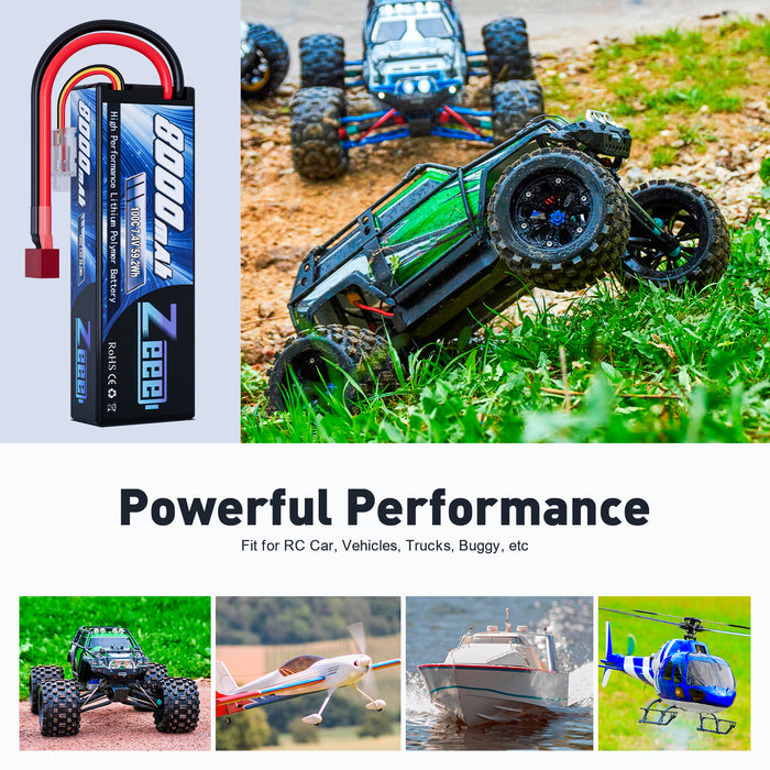 Zeee 2S Lipo Battery 8000mAh 7.4V 100C Hard Case with Deans T Plug for RC Car Truck Truggy Boat Helicopter(2 Pack)