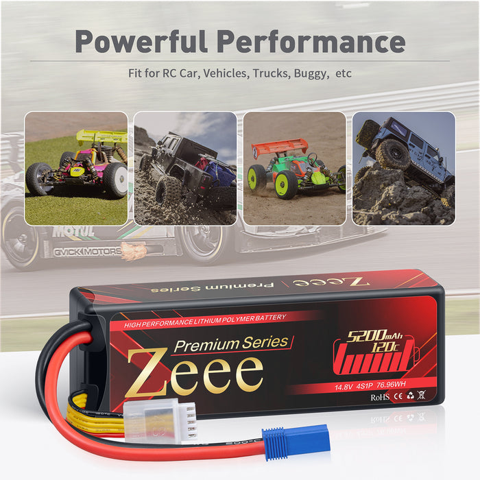Zeee 4S Lipo Batterie 14.8V 6500mAh 120C XT90 Hardcase Lot De 2 - RC Voiture Camion Buggy
