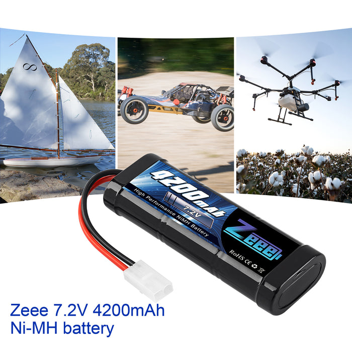 Zeee 7.2V 4200mAh NiMH Battery with Tamiya Connector High Power for RC Car RC Models(2 Pack)