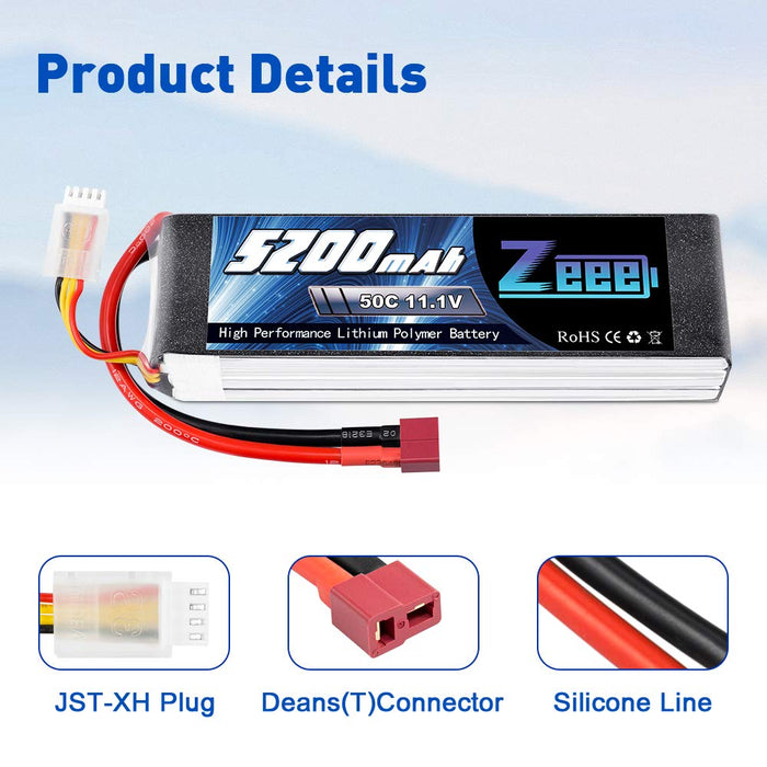 Zeee 3S Lipo Battery 5200mAh 11.1V 50C with Deans and XT60 Connector Soft Case For RC Plane RC Car
