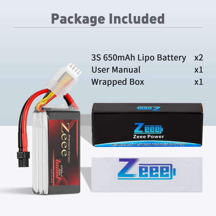 Zeee Premium Series 3S Lipo Battery 650mAh 11.1V 100C Soft Case with XT30 Plug for RC Car RC Models(2 Pack)