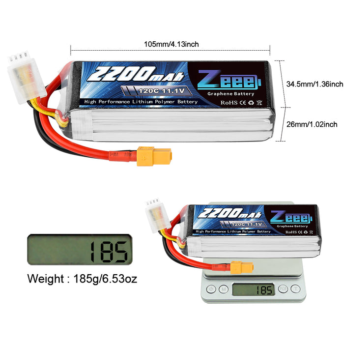 Zeee 3S Lipo Battery 2200mAh 11.1V 120C with XT60 Plug Soft Case for FPV RC Car RC Models(2 Pack)