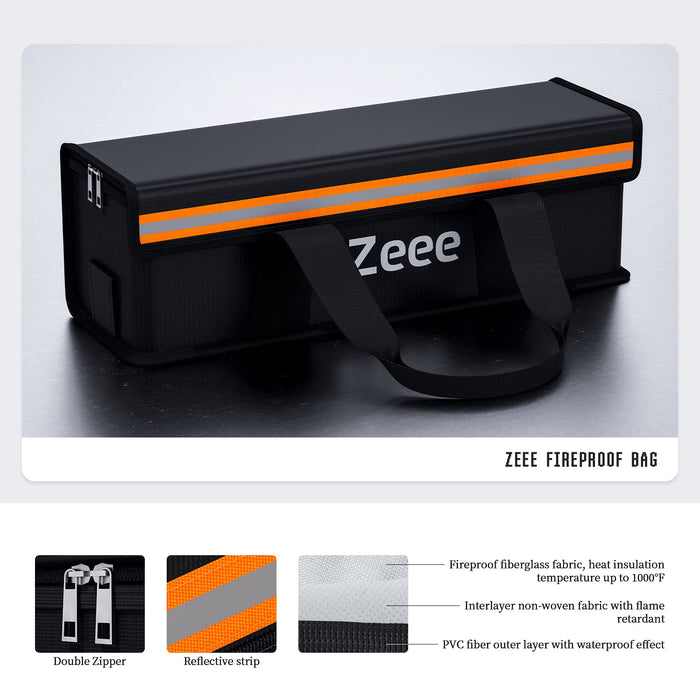 Zeee Lipo Safe Bag Ebike Battery Fireproof Charging Bag Explosionproof Lipo Battery Bag Large Capatity for Storage Charging (19.3 * 5.9 * 5.9in)