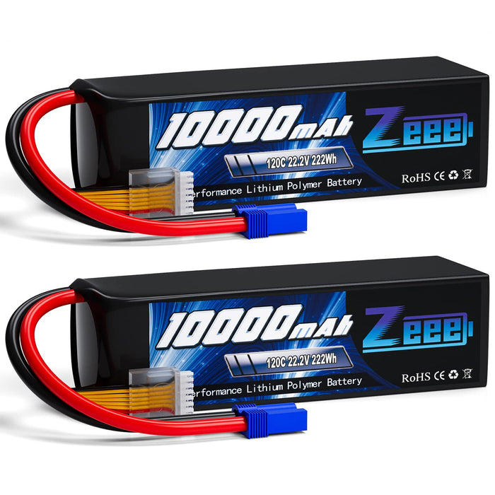 Zeee 6S Lipo Battery 10000mAh 22.2V 120C Soft Pack EC5 Connector with Metal Plates for RC Car Truck Desert Racer RC Tank RC Hobbies(2 Pack)