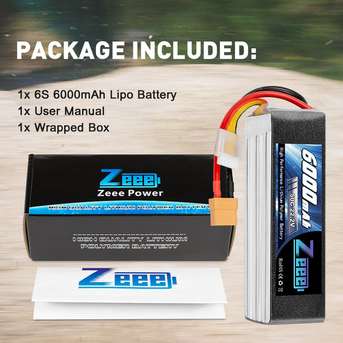 Zeee 6S Lipo Battery 6000mAh 50C 22.2V with XT90 Plug Soft Case for DJI Airplane RC Car