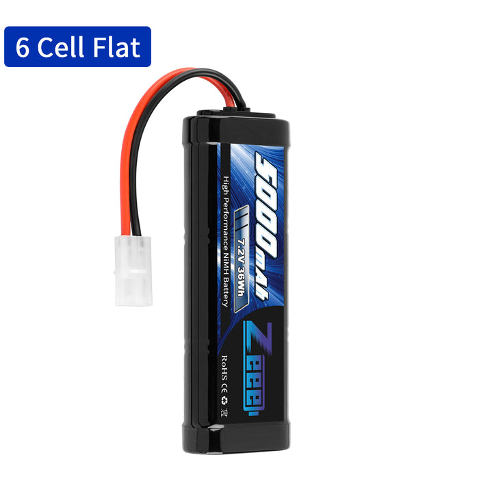 Zeee 7.2V 5000mAh NiMH Battery with Tamiya Plug 6-Cell Rechargeable Battery Pack for RC Car RC Models(2 Pack)
