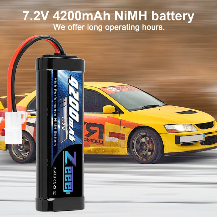 Zeee 7.2V 4200mAh NiMH Battery with Tamiya Connector High Power for RC Car RC Models(2 Pack)