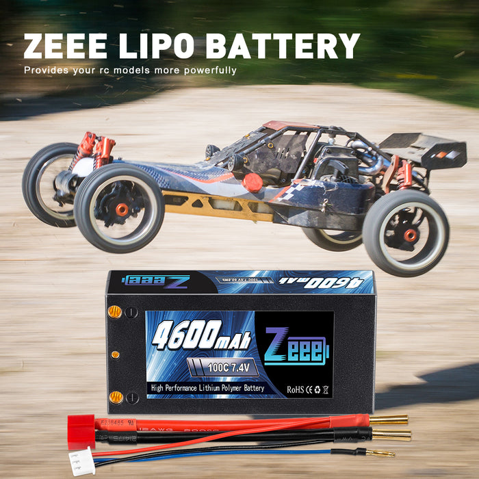 Zeee 2S Shorty Lipo Battery 4600mAh 7.4V 100C Hard case with 4mm Bullet Deans Connector for RC Car RC Models