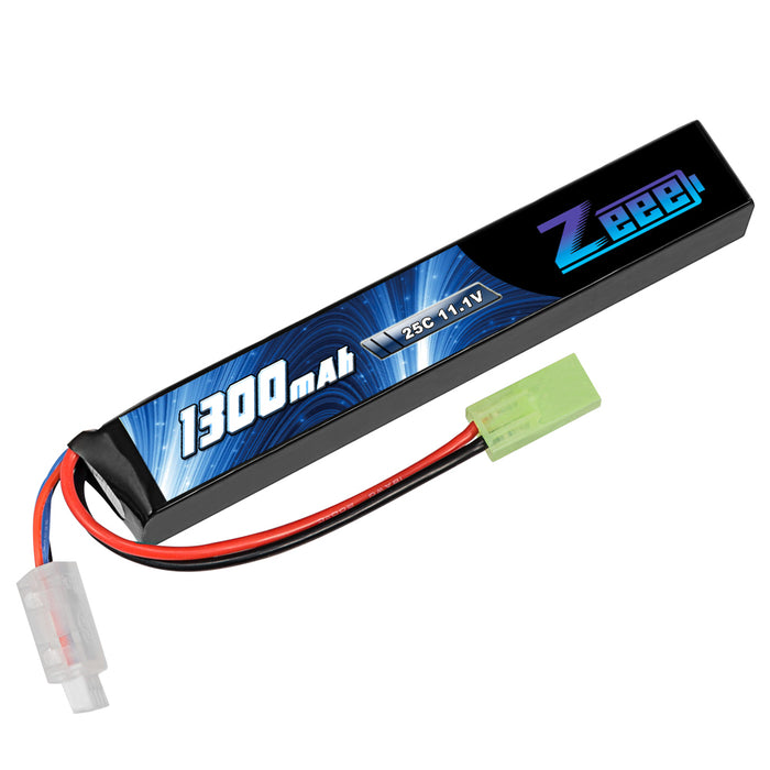Zeee 3S Airsoft Lipo Battery 1300mAh 11.1V 25C 3S Stick Battery with Mini Tamiya Connector for Airsoft Guns Rifle