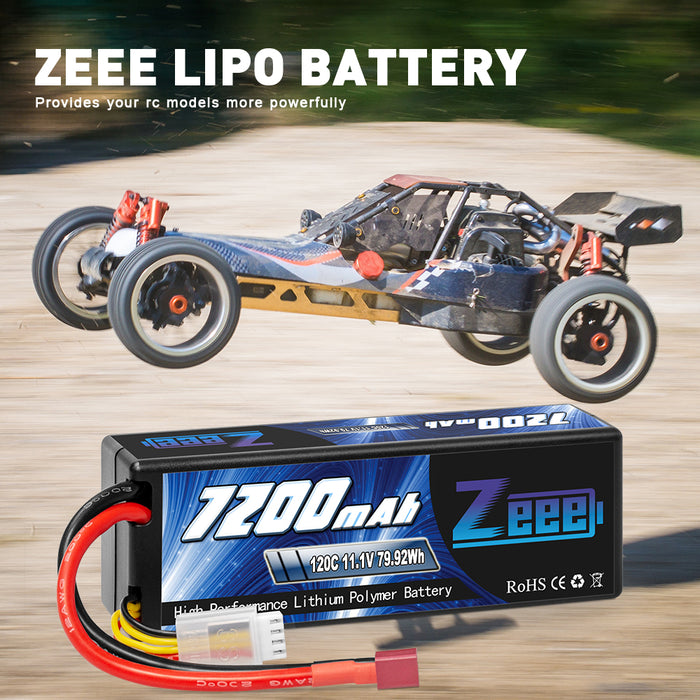 Zeee 3S Lipo Battery 7200mAh 11.1V 120C Hard Case with Deans T Connector for RC Car RC Models(2 Pack)
