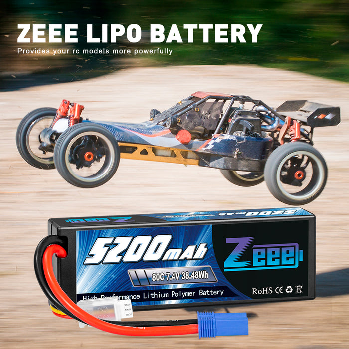 POVWAY - Batería LiPo de 5200 mAh 2S 50C 7.4 V RC con conector en T para coches RC, camión RC POVWAY - Batería LiPo de 5200 mAh 2S 50C 7.4 V RC con conector en T para coches RC, camión RC
